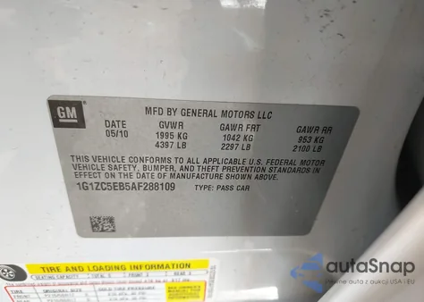 2010 Chevrolet Malibu Lt z USA, uszkodzony, nr VIN 1G1ZC5EB5AF288109